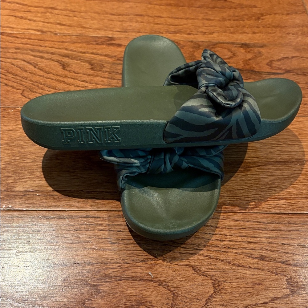 PINK Victoria's Secret Olive Green Slide Sandals
